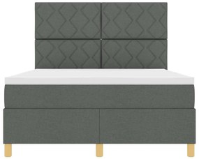 Cama Box Spring com Colchão &amp; LED Cinza Escuro 140x200 cm Tecido