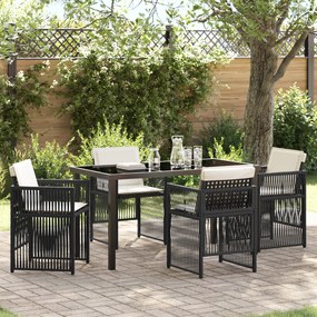 Conjunto de Jantar de 5 Peças vidaXL com Almofadas Preto Rattan Poliés