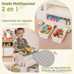 Armário de armazenamento para crianças em forma de carro 2 em 1 com moldura branco