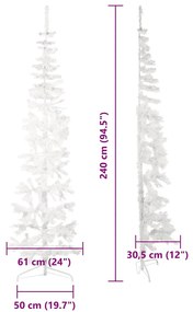 Meia árvore de Natal fina com suporte 240 cm branco