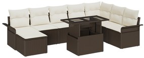 Conjunto de Sofá de Jardim vidaXL com Almofadas Castanho Vime PE