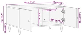 Mesa de centro 80x50x40 cm madeira de mangueira maciça