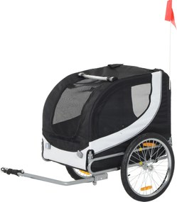 Reboque de bicicleta para cães e animais de estimação 130 x 73 x 90 cm com bandeira e 8 refletores branco e preto