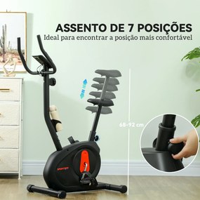 Bicicleta Estática com 8 Níveis de Resistência Magnética Sensor de Frequência Assento Ajustável Ecrã LCD 88x50,5x131,5 cm Preto