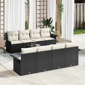 Conjunto de Sofá de Jardim de 9 Peças com Almofadas Pretas de Rattan e