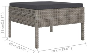 2 pcs conjunto lounge de jardim c/ almofadões vime PE cinzento
