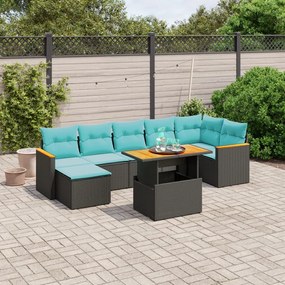 vidaXL 8 pcs conjunto de sofás p/ jardim c/ almofadões vime PE preto