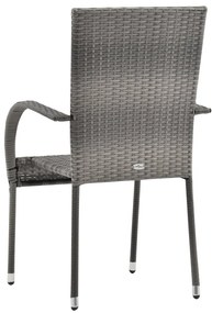 7 pcs conjunto de jantar para jardim vime PE cinzento