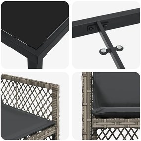 Conjunto de Jantar de Jardim vidaXL 5 Peças com Almofadas Cinza Vime