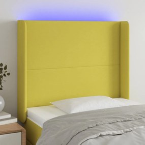 Cabeceira de cama c/ luzes LED tecido 93x16x118/128 cm verde