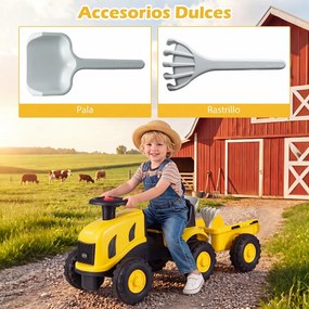 Andarilho Trator Infantil com Reboque, 88 x 35 x 35 cm, Sem Pedais, Amarelo