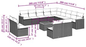 14 pcs conj. sofás jardim c/ almofadões vime PE bege misturado