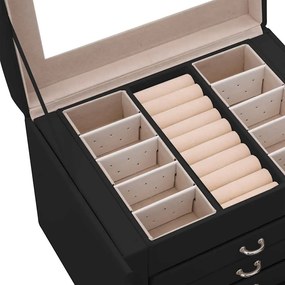 Caixa para jóias de 4 camadas com espelho com fechadura Preto