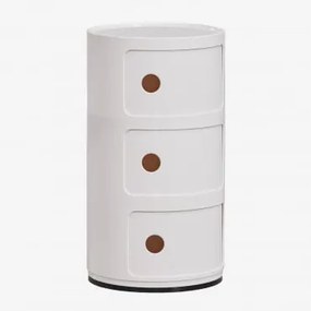 Mesa De Cabeceira Ø30 Cm Com Prateleiras Babel Branco Quebrado & 3 Gavetas - Sklum