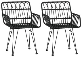 3 pcs conjunto de jantar para jardim vime PE preto