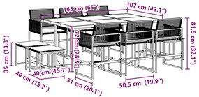 11 pcs conjunto de jantar p/ jardim c/ almofadões vime PE preto