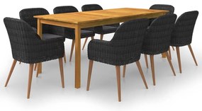9 pcs conjunto de jantar para jardim preto