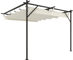 Outsunny Pérgola de Jardim Adossada 3x3 m com Telhado Retrátil Proteção UPF30+ e Drenagem Pérgola de Exterior em Creme | Aosom Portugal
