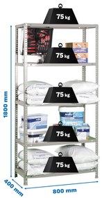 Estante com 5 Prateleiras METÁLICA ADVANTAGE MINI 5/300 CINZENTA Casa, Escritório, Garagem, Despensa, Sotão Capacidade P/ prateleira 75 Kg Dimensões 1