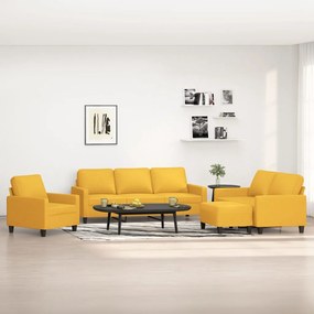 vidaXL 4 pcs conjunto de sofás com almofadões tecido amarelo-claro
