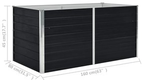 Canteiro jardim elevado 160x80x45cm aço galvanizado antracite