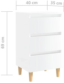 Mesa cabeceira c/ pernas madeira 40x35x69 cm branco brilhante