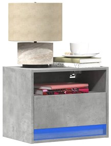 vidaXL Mesa de cabeceira de parede com luzes LED cinzento cimento