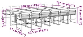 13 pcs conj. de jantar p/ jardim c/ almofadões textilene branco