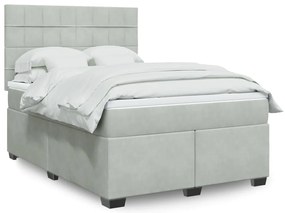 Cama com molas/colchão 160x200 cm veludo cinzento-claro
