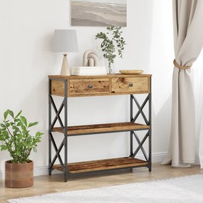 Mesa de Consola vidaXL Madeira Velha 75x28x75 cm Madeira Compensada e Aço