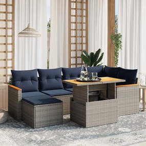 vidaXL 7 pcs conjunto sofás p/ jardim c/ almofadões vime PE cinzento