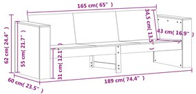 Sofá de 3 lugares para jardim 189x60x62 cm pinho maciço branco