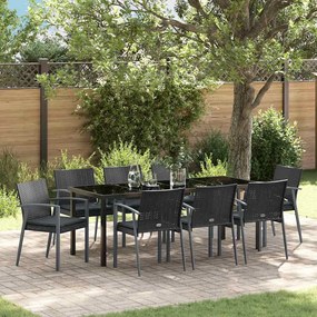 vidaXL Conjunto de Jantar de Jardim com 9 Peças e Almofadas em Rattan Sintético Preto