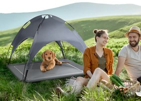 Cama de cão com toldo removível e armação de aço Ideal para Camping Jardim 90 x 81 x 86 cm Cinzento