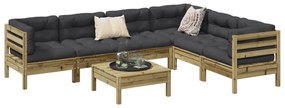 vidaXL 7 pcs conjunto sofás de jardim c/ almofadões pinho impregnado