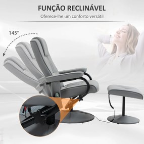 Poltrona de Massagem com Banco Poltrona Relax Giratório Reclinável 145° com 10 Pontos de Massagem 77x84x102 cm Cinza