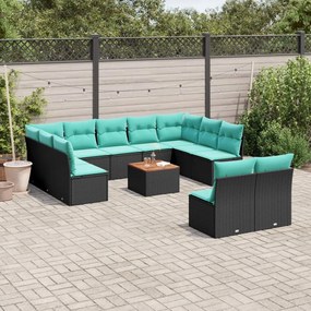 vidaXL 12 pcs conjunto de sofás de jardim com almofadões vime PE preto