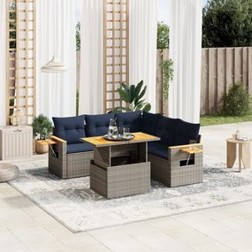 vidaXL 6 pcs conjunto sofás p/ jardim c/ almofadões vime PE cinzento