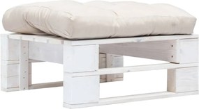 Otomano de Paletes com Almofadão Cor Areia Madeira Branco