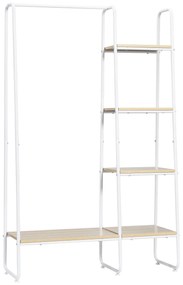 HOMCOM Suporte Cabides 4 Prateleiras Armazenamento Barra Pendurar Estilo Industrial Espaçoso 101x39x160cm Madeira Branco