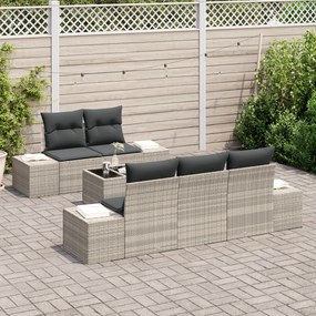 Conjunto de Sofá de Jardim de 6 Peças com Almofadas Cinza Claro Polira