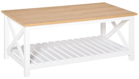 HOMCOM Mesa de Centro Sala Estar Design Moderno com Prateleira Armazenamento 116x60x48cm Madeira Natural Branco