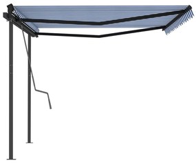 Toldo retrátil manual com postes 4x3 m azul e branco