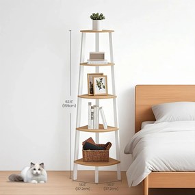 Estante em escada com 5 níveis 37,2 x 37,2 x 159 cm branco + cor natural