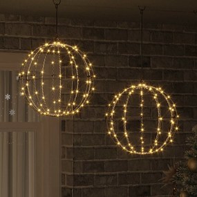 vidaXL Bola com 192 LEDs 2 pcs Branco quente 40 x 40 x 43,5 cm Metal
