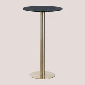 Mesa Alta De Bar Redonda Ø60 Cm Em Pedra Natural Xiren Mármore Verde Big Flower - Dourado Escovado - Sklum