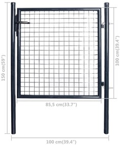 Portão de jardim em rede aço galvanizado 85,5x100 cm cinzento