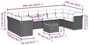 11 pcs conjunto sofás de jardim c/ almofadões vime PE bege