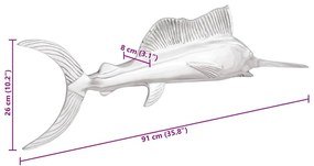 Peixe-Lanterna VidaXL Montado na Parede Prateado 91x8x26 cm em Alumíni