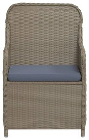 3 pcs conjunto de jantar para jardim com almofadões castanho